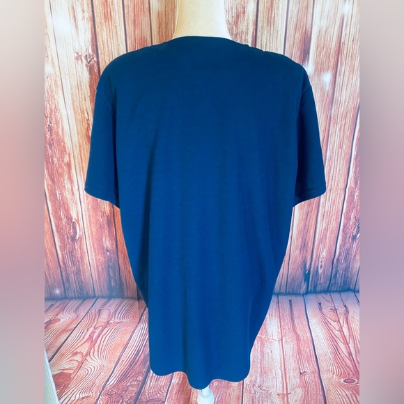 Women’s 2X Blouse Superline Dark Blue Button Down Short Sleeves V Neck Soft - Picture 6 of 11